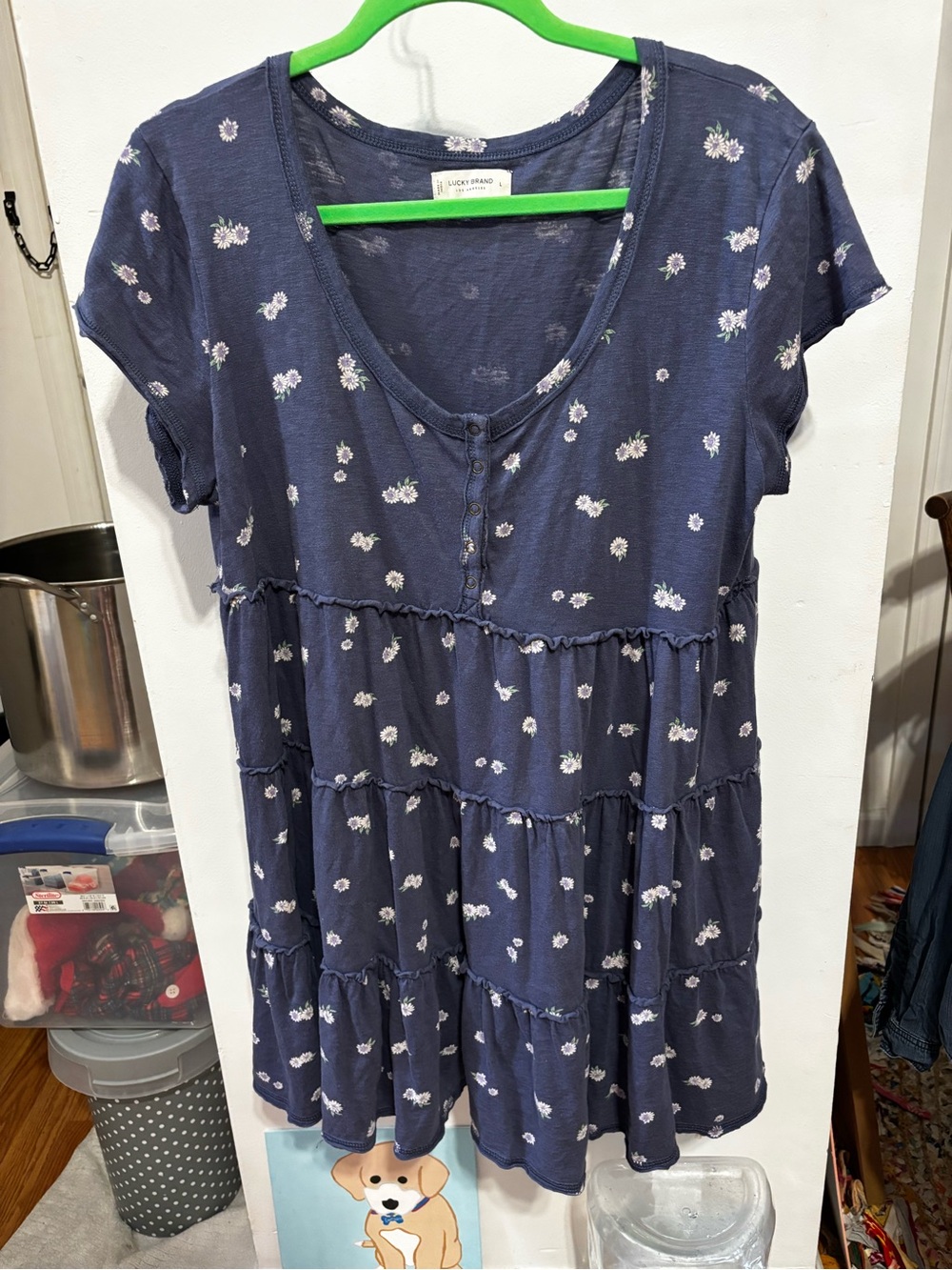Lucky Brand Indigo Blue Floral Tee-Dress